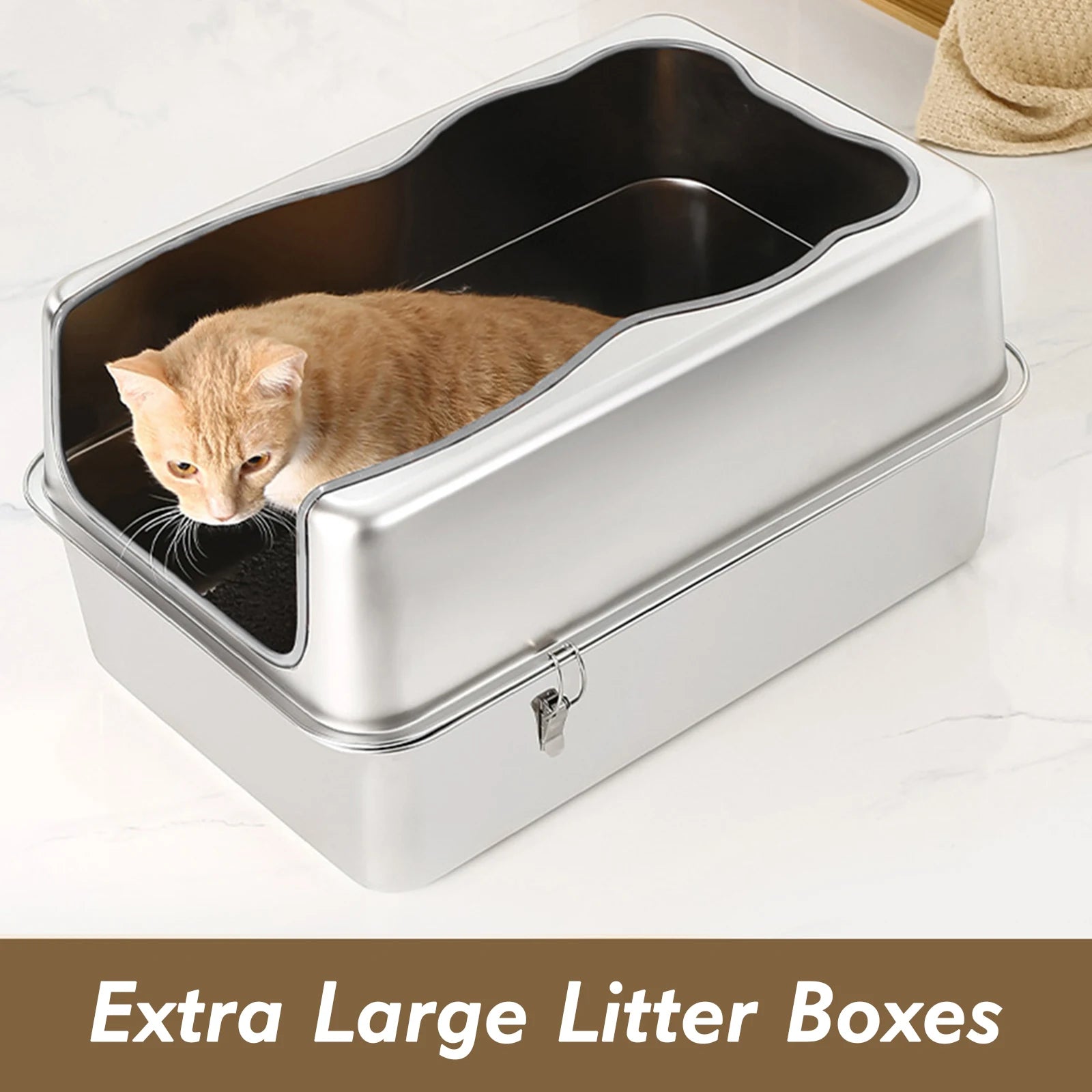 Extra Large Cat Litter Box with Lid Sifting Litter Box High Sided Top Entry Litter Pan Stainless Steel for Big Cats Multiple Cat