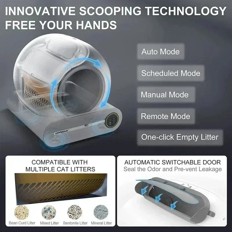 65L Automatic Intelligent Cat Litter Box Self Cleaning Fully Closed Electric Deodorising Litter Rubbish Bag Cat Toilet Trash Bag